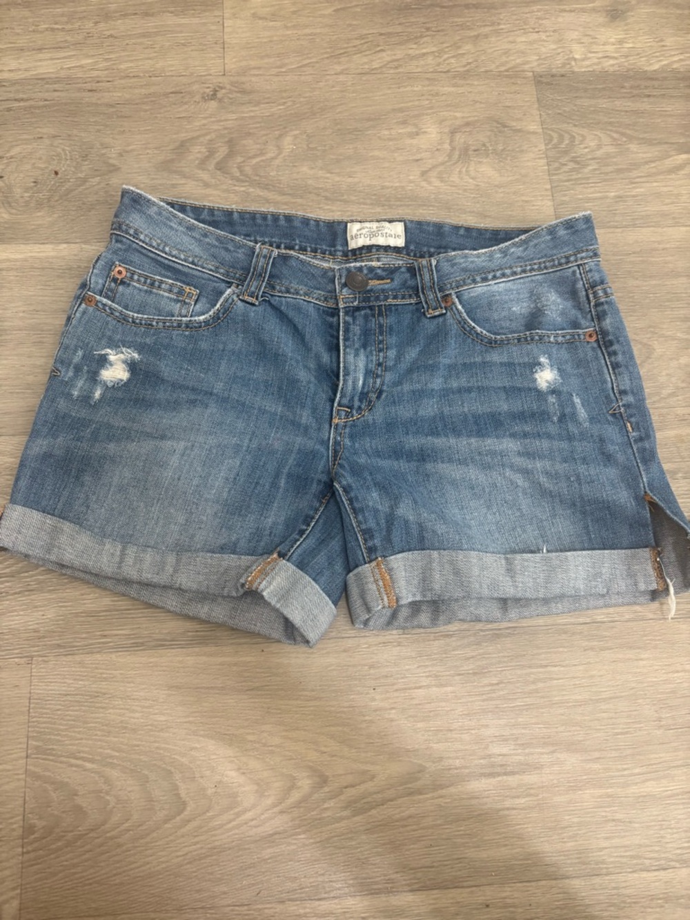 Aeropostale Women's Rolled-Cuff Distressed Denim Shorts - Light Blue
